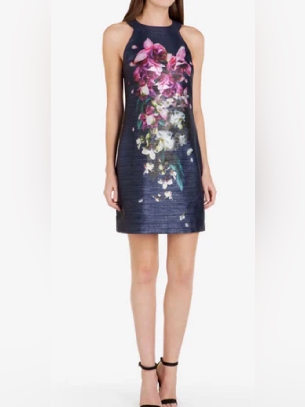 Ted Baker Navy Mini Dress with Pink Floral Panel